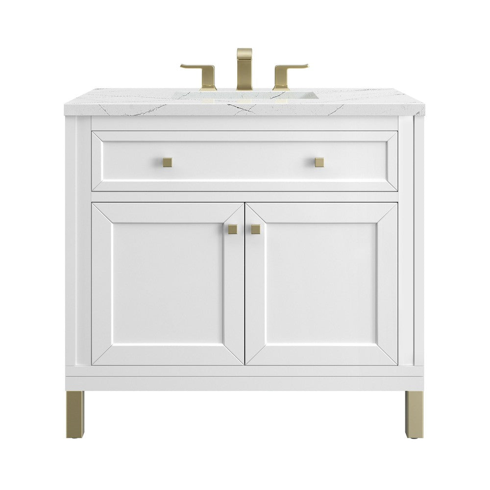 James Martin Vanities Chicago Collection 36 in. Single Vanity in Glossy White with Countertop Options Ethereal Noctis