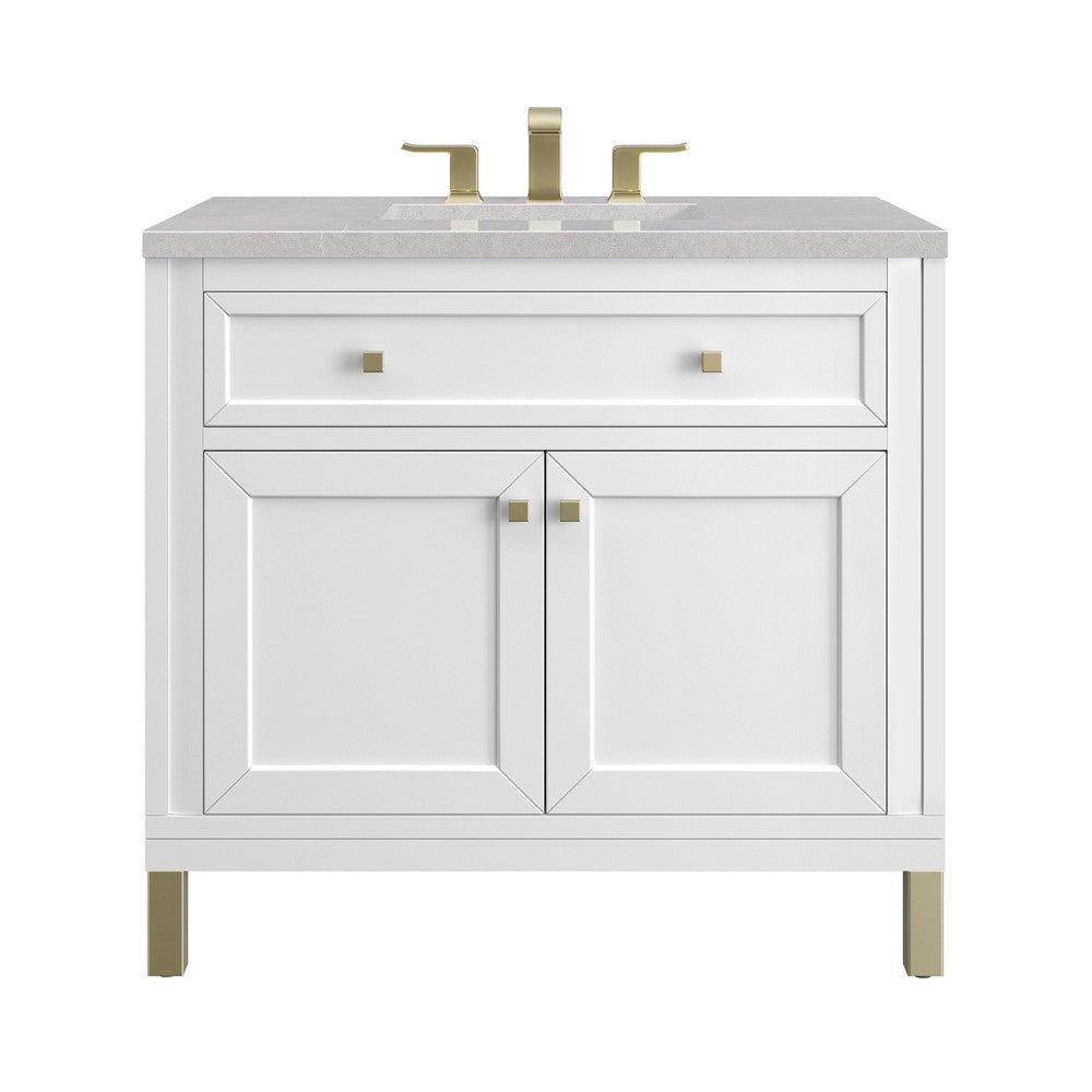 James Martin Vanities Chicago Collection 36 in. Single Vanity in Glossy White with Countertop Options Eternal Serena