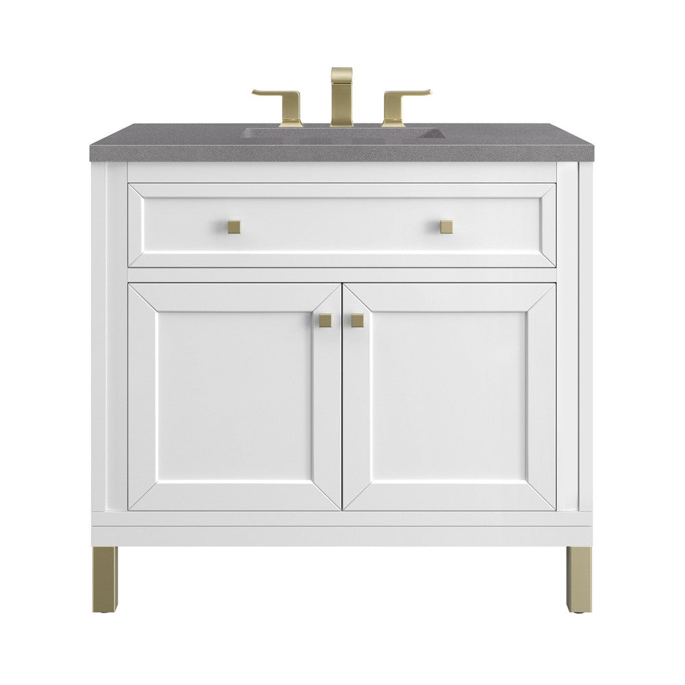 James Martin Vanities Chicago Collection 36 in. Single Vanity in Glossy White with Countertop Options Grey Expo