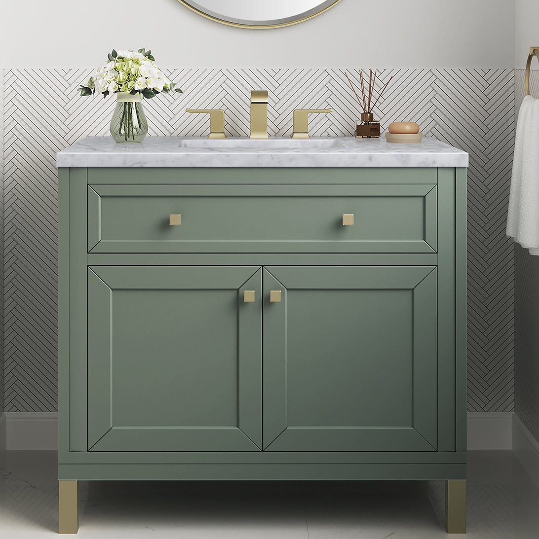 James Martin Vanities Chicago Collection 36 in. Single Vanity in Smokey Celadon with Countertop Options