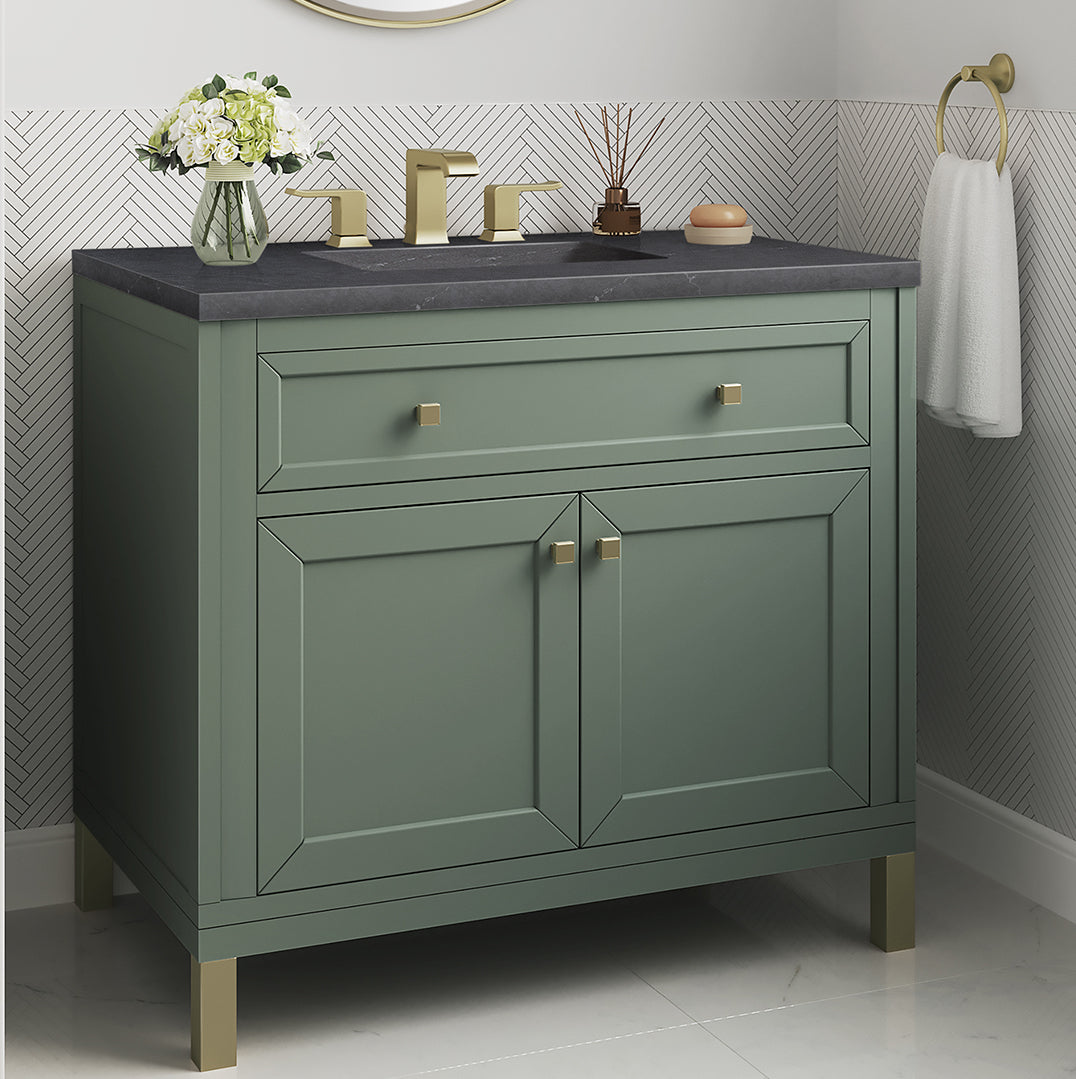 James Martin Vanities Chicago Collection 36 in. Single Vanity in Smokey Celadon with Countertop Options