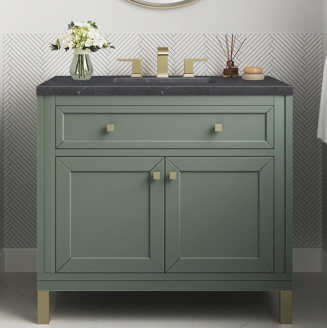 James Martin Vanities Chicago Collection 36 in. Single Vanity in Smokey Celadon with Countertop Options