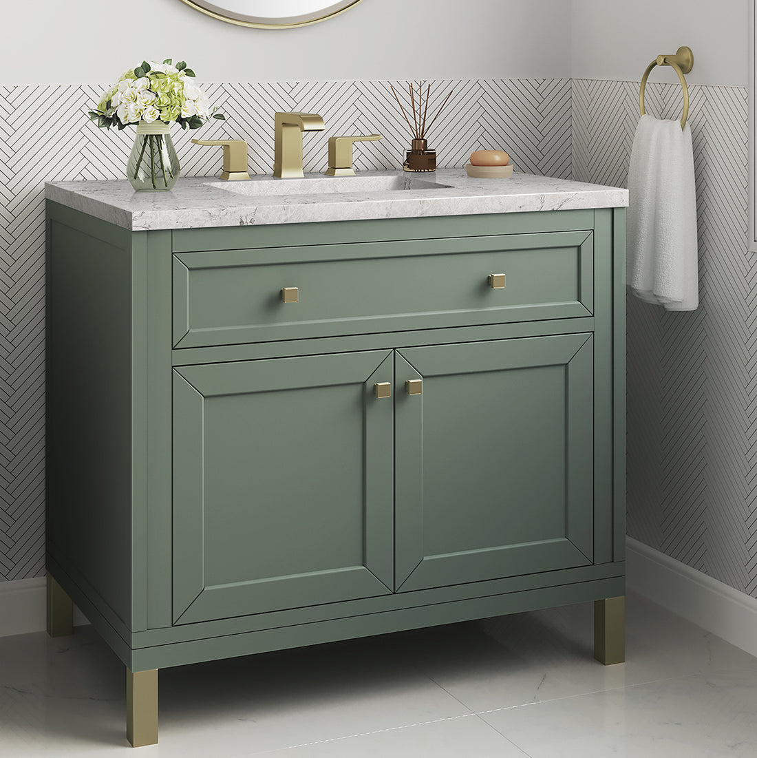 James Martin Vanities Chicago Collection 36 in. Single Vanity in Smokey Celadon with Countertop Options 