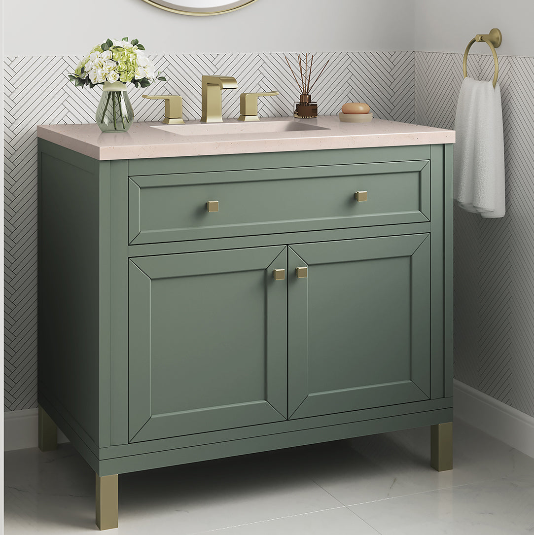 James Martin Vanities Chicago Collection 36 in. Single Vanity in Smokey Celadon with Countertop Options 