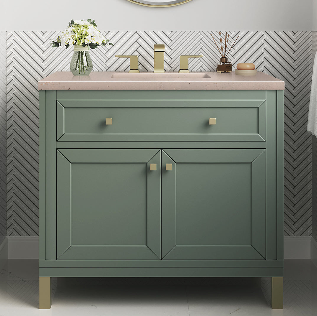 James Martin Vanities Chicago Collection 36 in. Single Vanity in Smokey Celadon with Countertop Options 