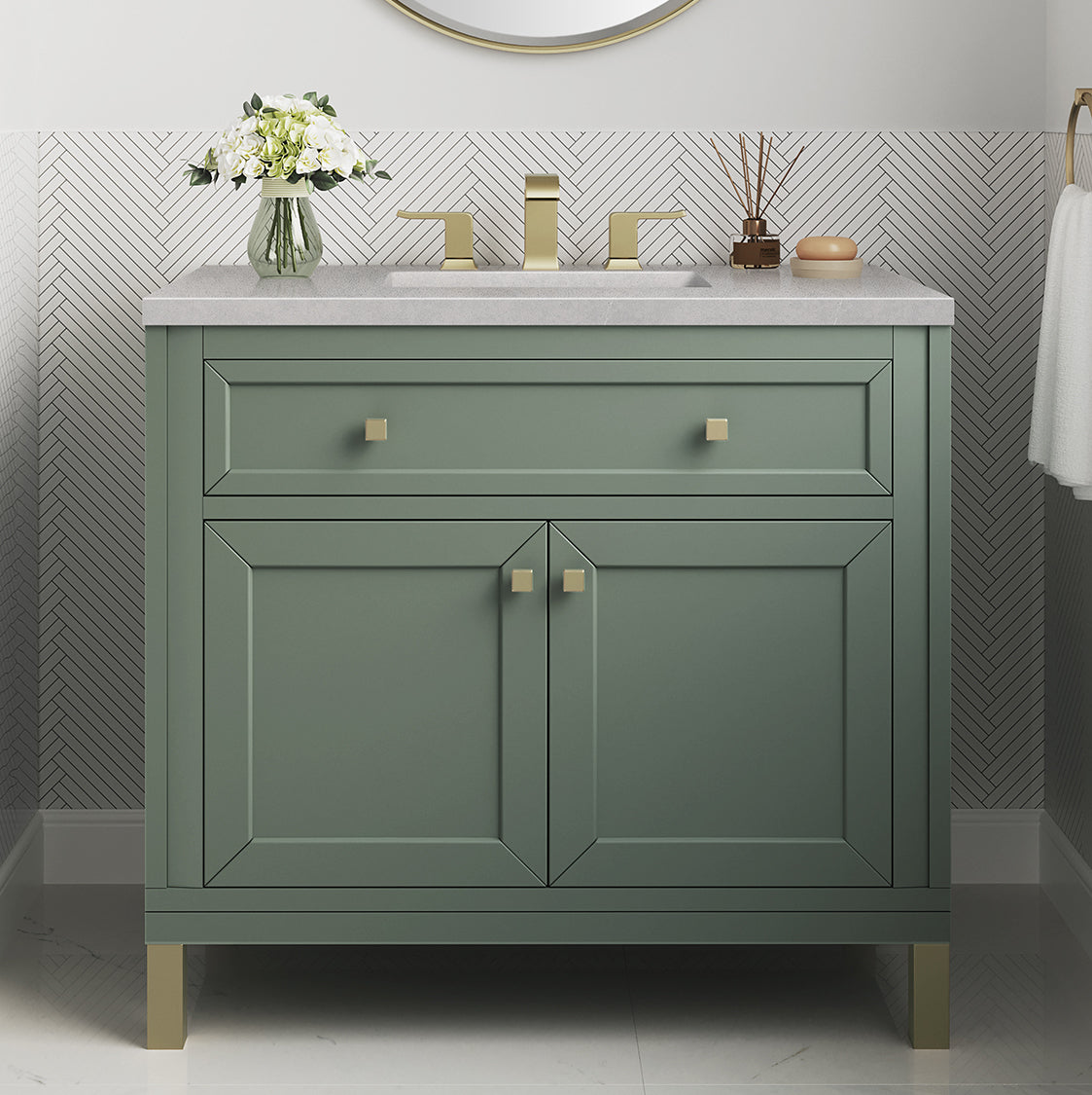 James Martin Vanities Chicago Collection 36 in. Single Vanity in Smokey Celadon with Countertop Options