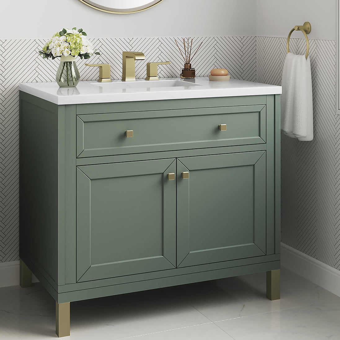 James Martin Vanities Chicago Collection 36 in. Single Vanity in Smokey Celadon with Countertop Options