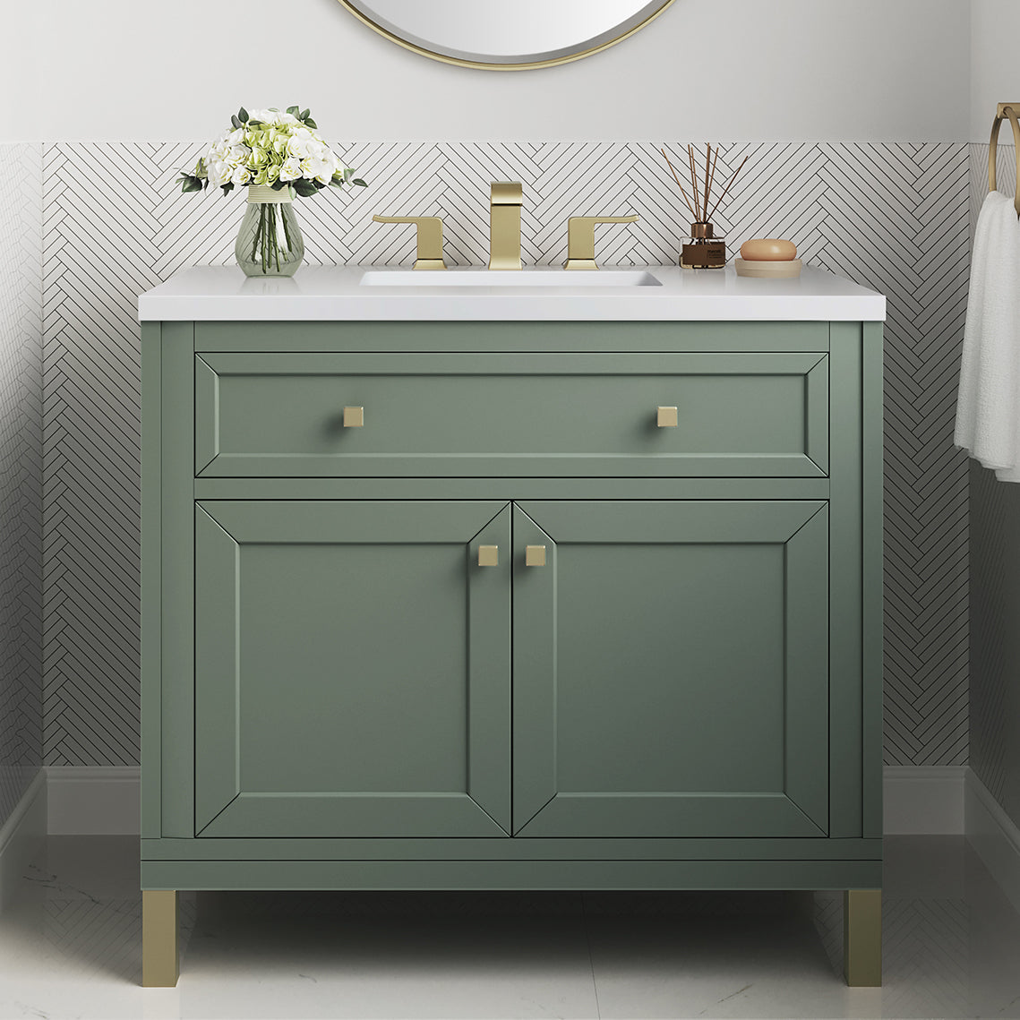 James Martin Vanities Chicago Collection 36 in. Single Vanity in Smokey Celadon with Countertop Options 