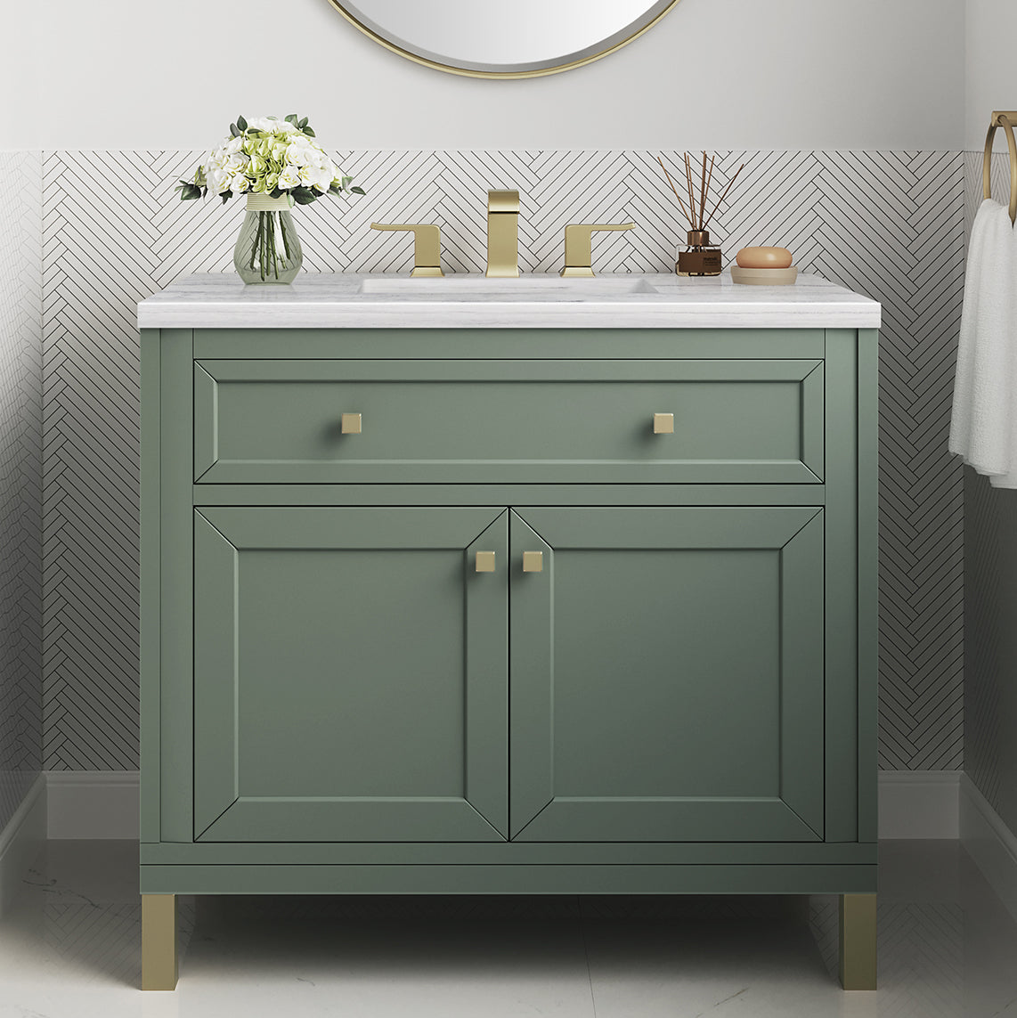 James Martin Vanities Chicago Collection 36 in. Single Vanity in Smokey Celadon with Countertop Options 