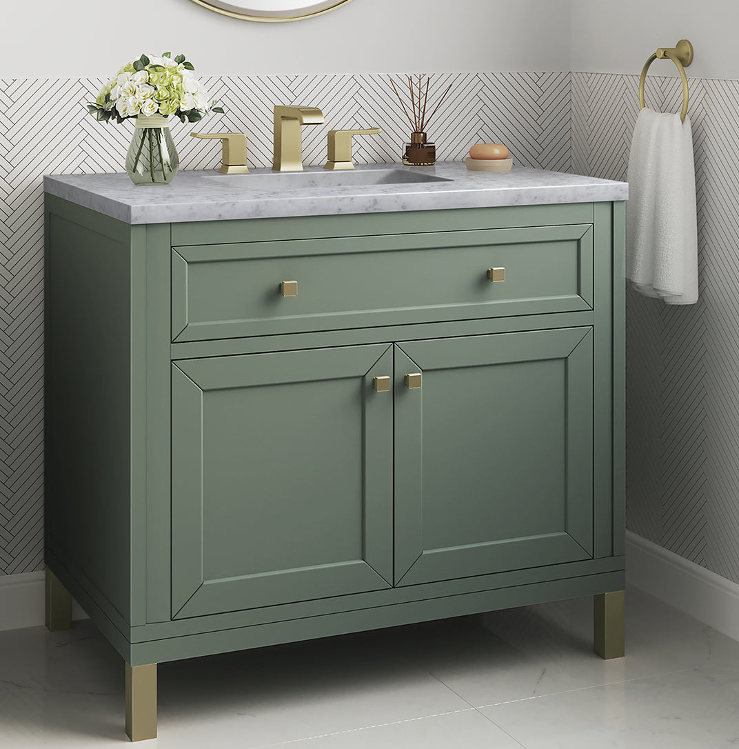 James Martin Vanities Chicago Collection 36 in. Single Vanity in Smokey Celadon with Countertop Options