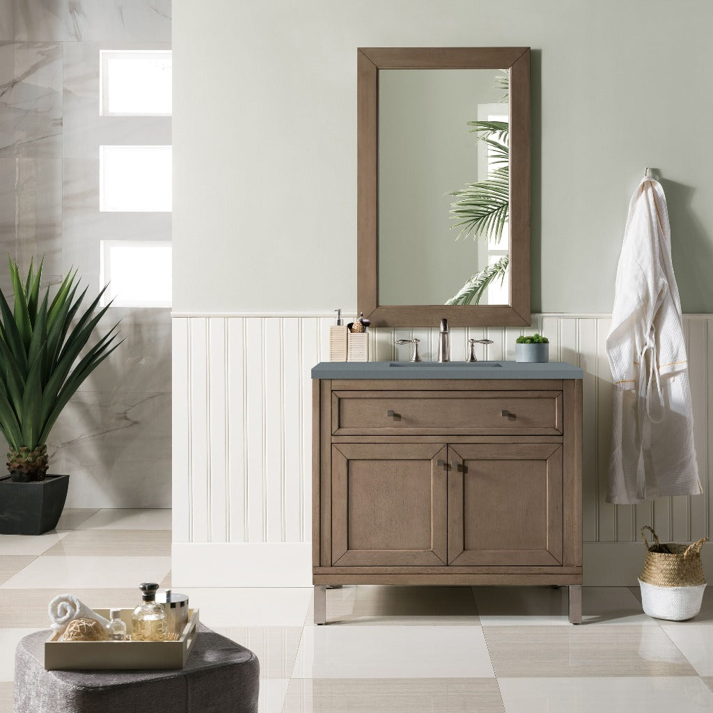 James Martin Vanities Chicago Collection 36 in. Single Vanity in Whitewashed Walnut with Countertop Options 