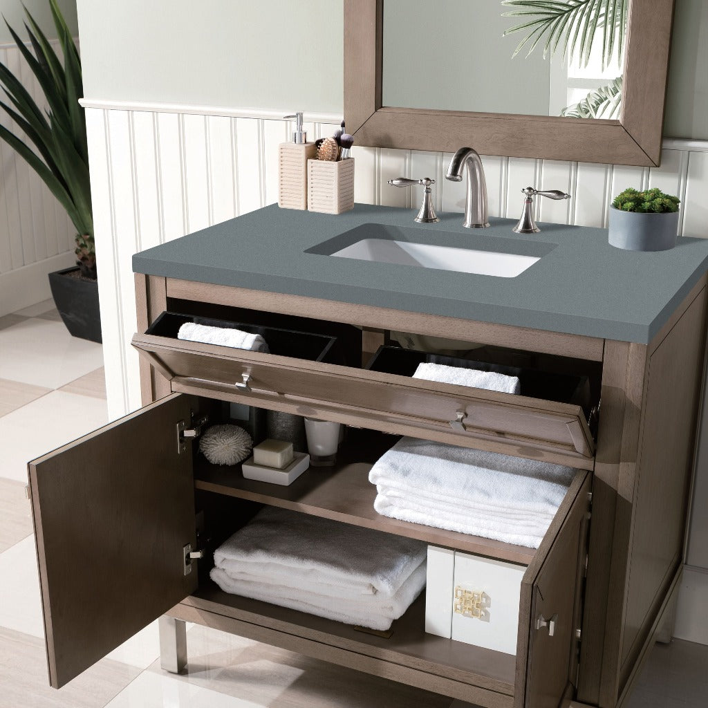 James Martin Vanities Chicago Collection 36 in. Single Vanity in Whitewashed Walnut with Countertop Options 