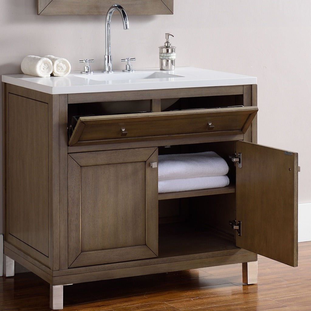 James Martin Vanities Chicago Collection 36 in. Single Vanity in Whitewashed Walnut with Countertop Options