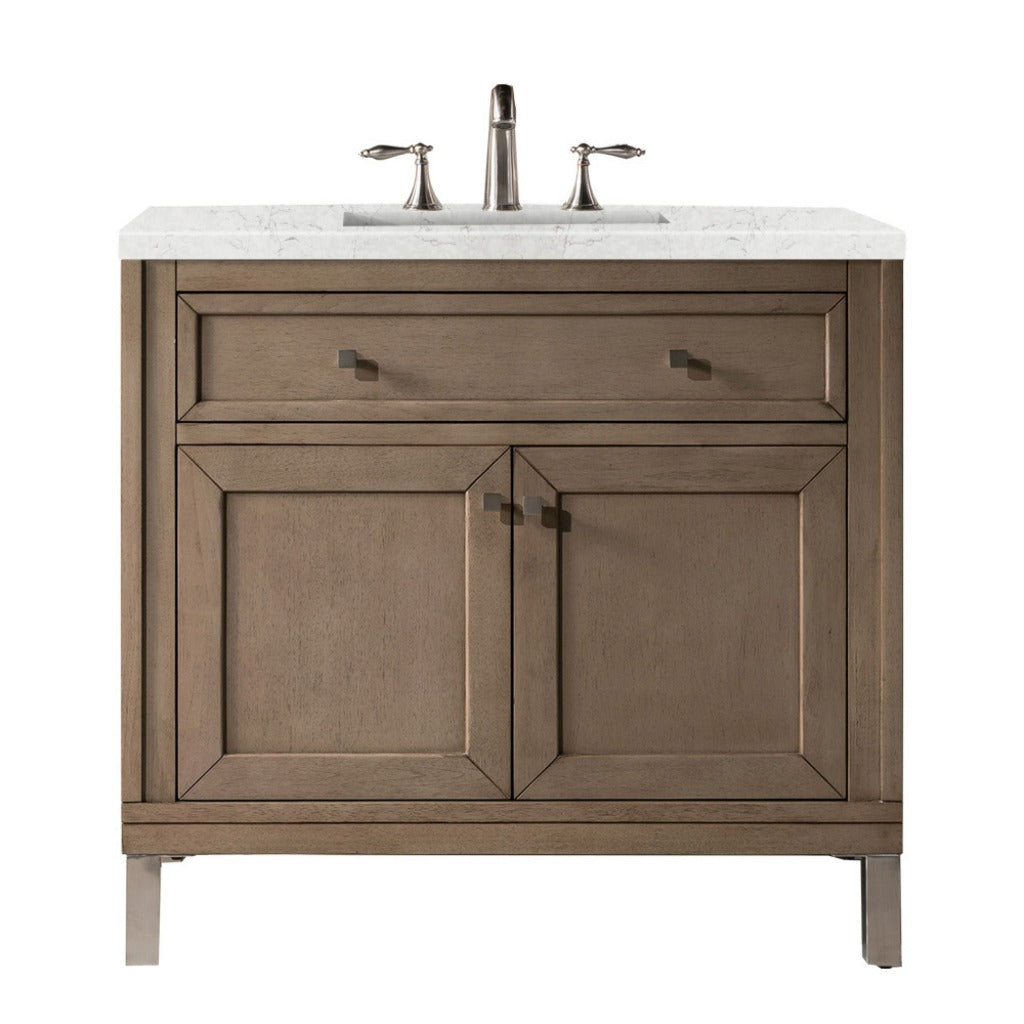 James Martin Vanities Chicago Collection 36 in. Single Vanity in Whitewashed Walnut with Countertop Options Eternal Jasmine Pearl