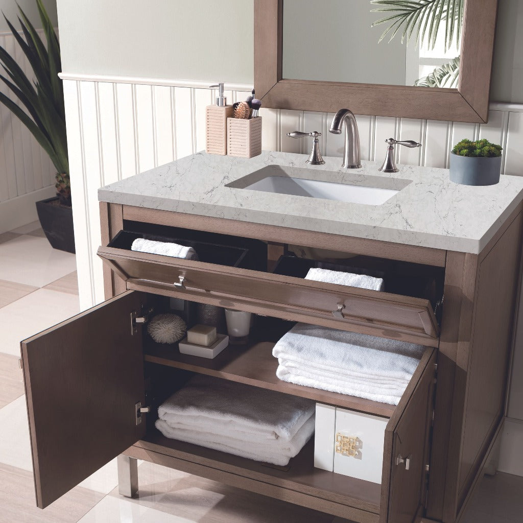 James Martin Vanities Chicago Collection 36 in. Single Vanity in Whitewashed Walnut with Countertop Options