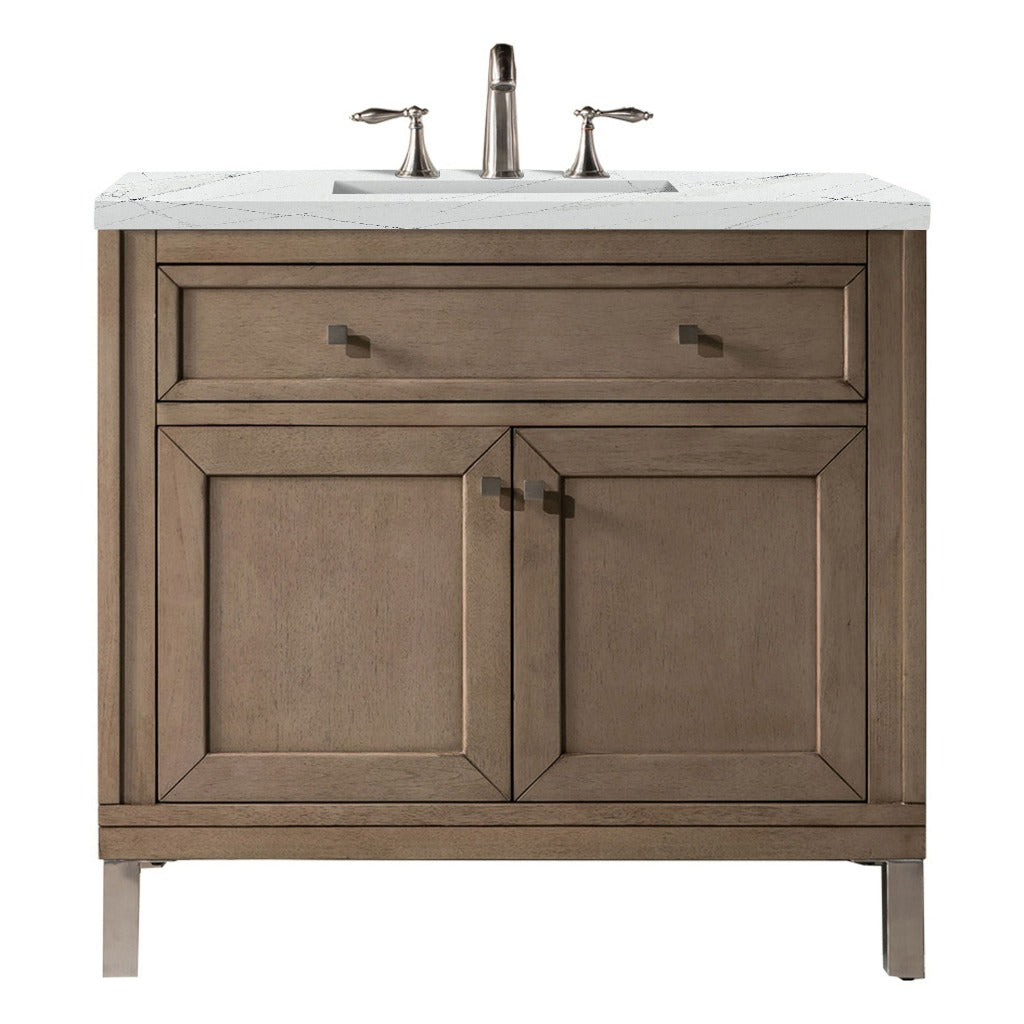 James Martin Vanities Chicago Collection 36 in. Single Vanity in Whitewashed Walnut with Countertop Options Ethereal Noctis