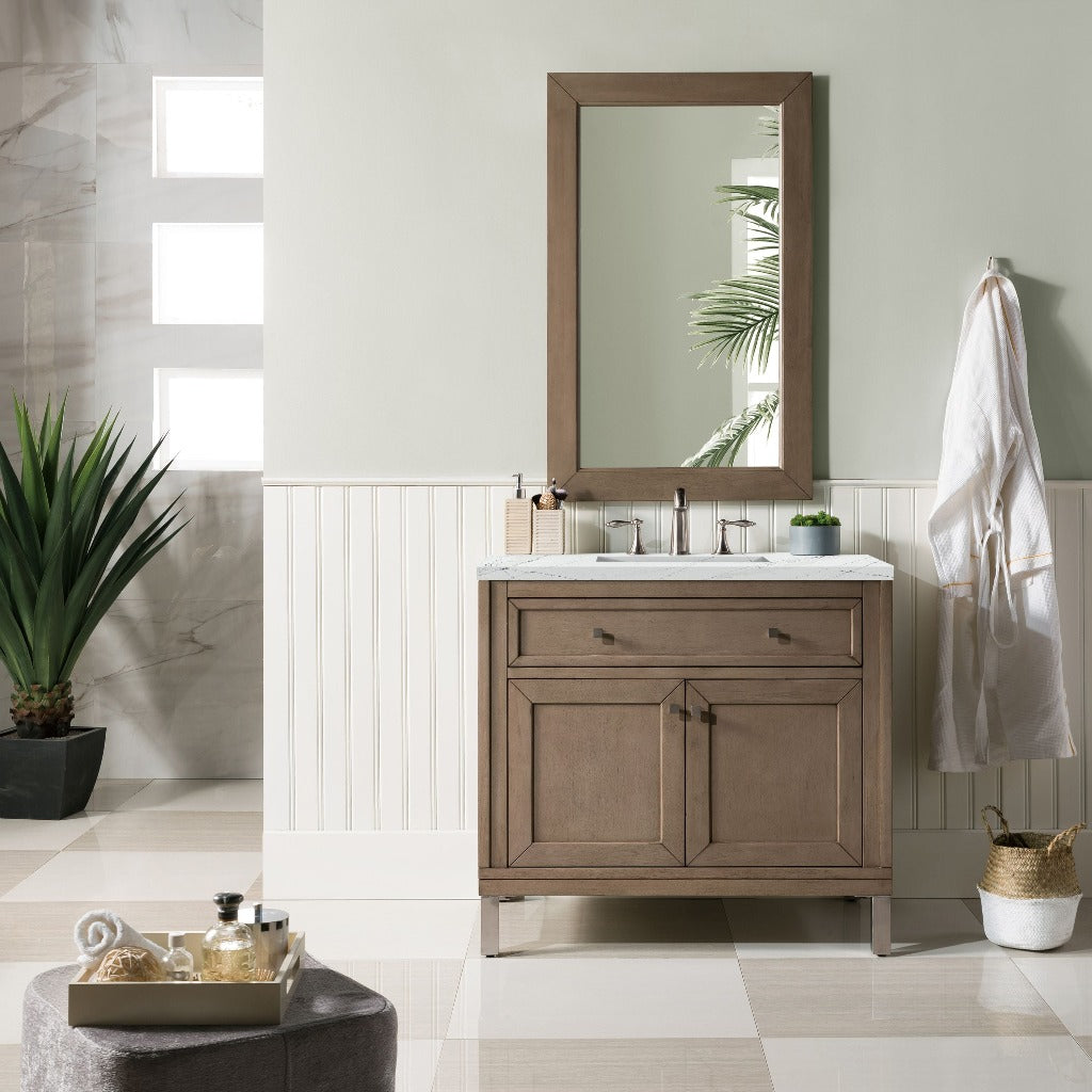 James Martin Vanities Chicago Collection 36 in. Single Vanity in Whitewashed Walnut with Countertop Options 