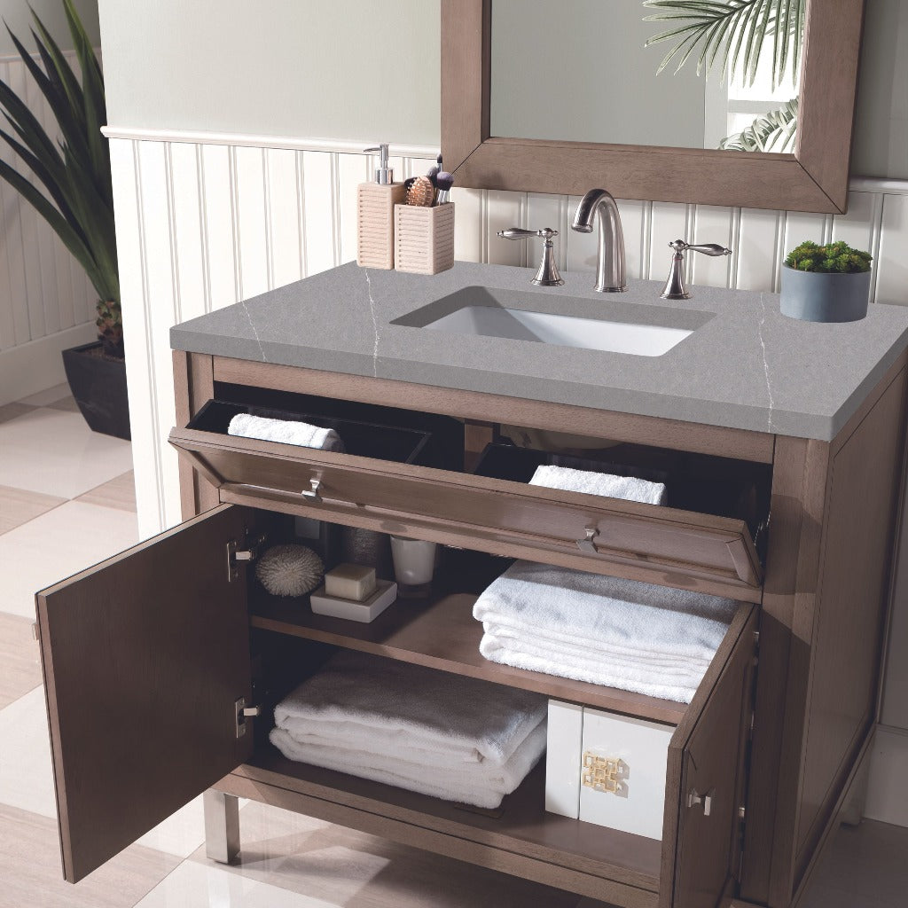 James Martin Vanities Chicago Collection 36 in. Single Vanity in Whitewashed Walnut with Countertop Options