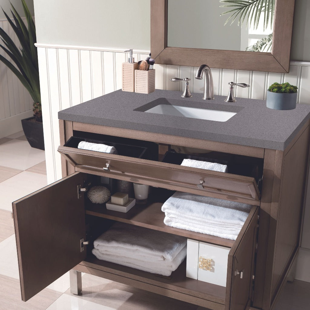 James Martin Vanities Chicago Collection 36 in. Single Vanity in Whitewashed Walnut with Countertop Options