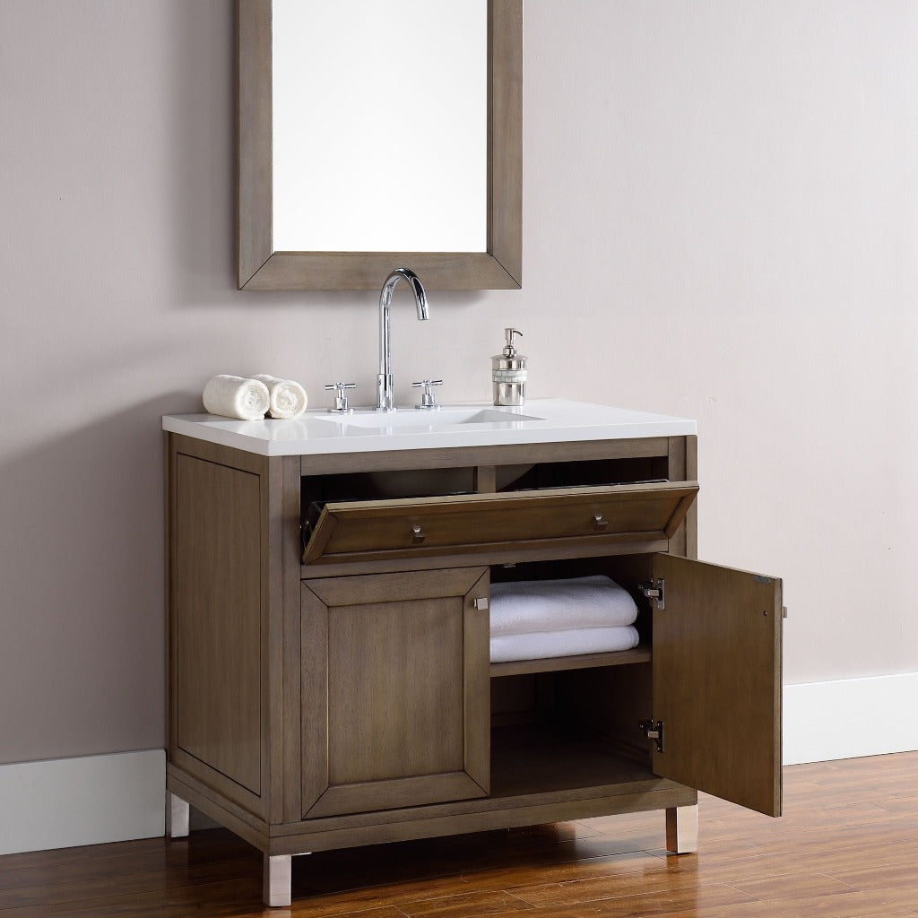 James Martin Vanities Chicago Collection 36 in. Single Vanity in Whitewashed Walnut with Countertop Options