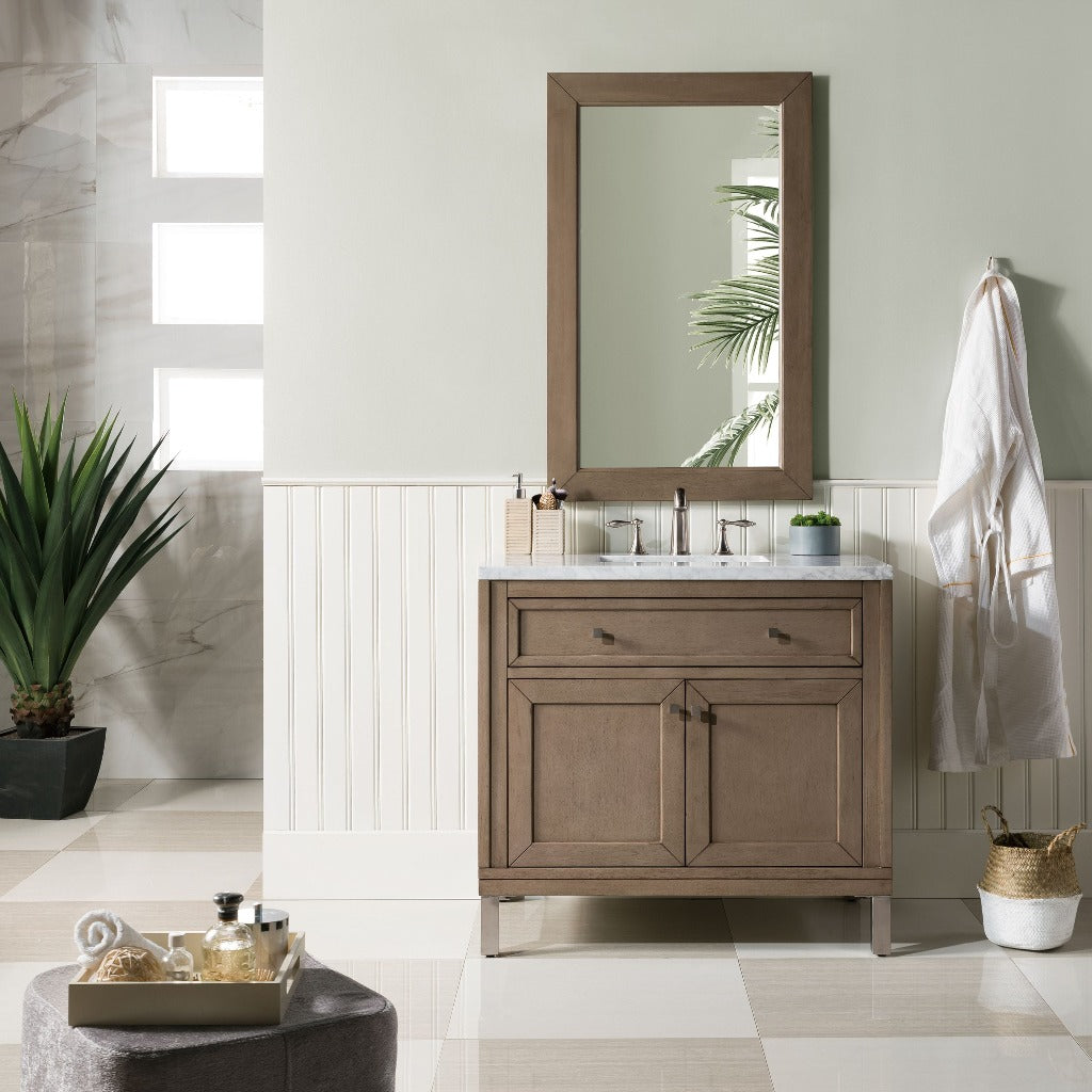 James Martin Vanities Chicago Collection 36 in. Single Vanity in Whitewashed Walnut with Countertop Options