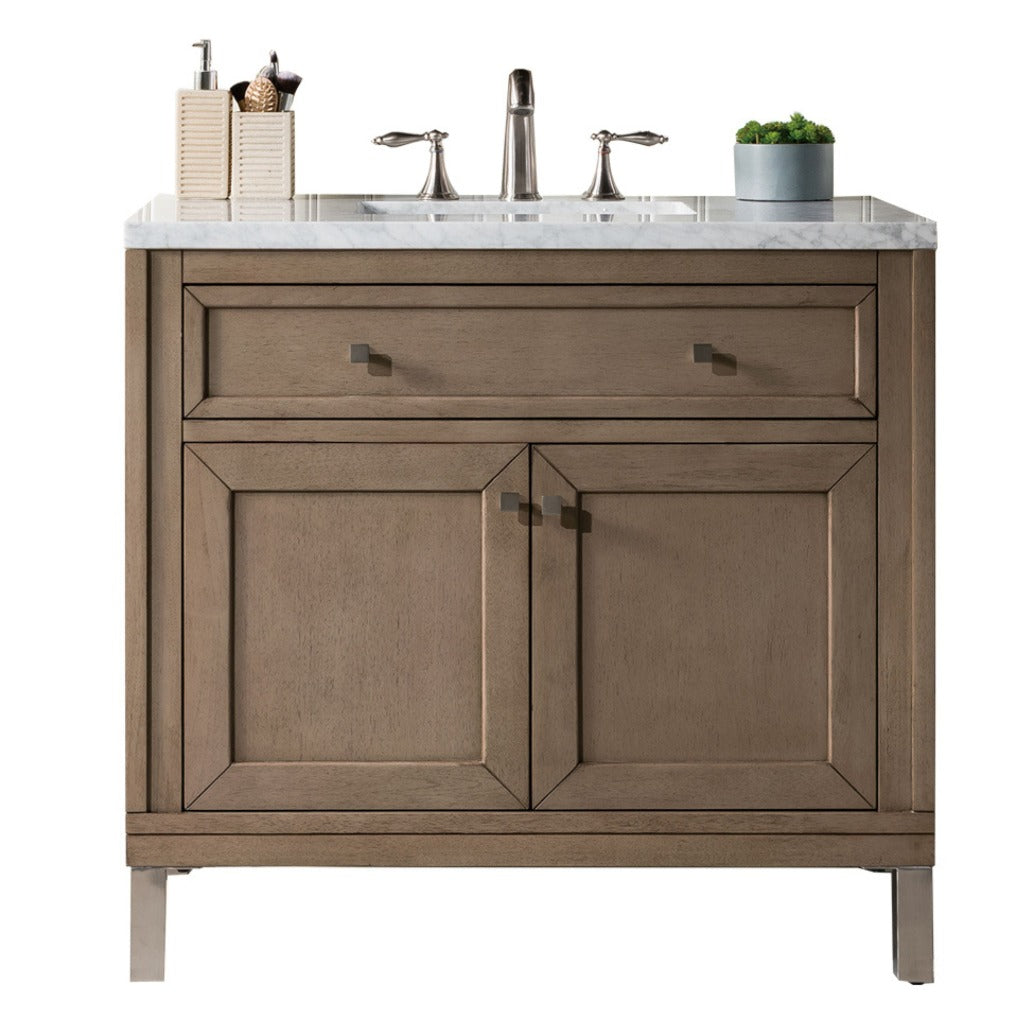 James Martin Vanities Chicago Collection 36 in. Single Vanity in Whitewashed Walnut with Countertop Options Arctic Fall