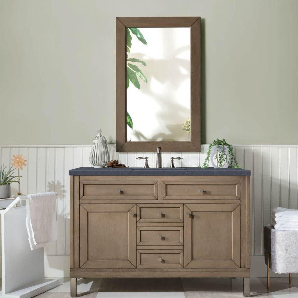 James Martin Vanities Chicago Collection 48 in. Single Vanity in Whitewashed Walnut with Countertop Options Charcoal Soapstone