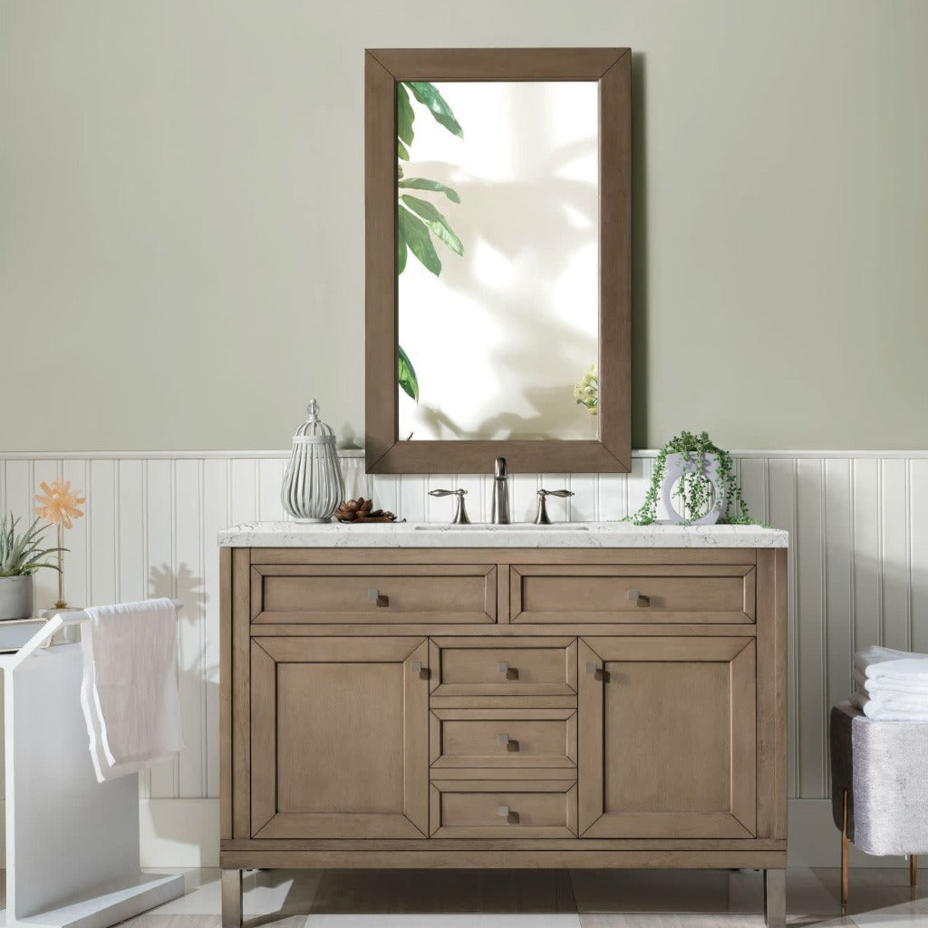 James Martin Vanities Chicago Collection 48 in. Single Vanity in Whitewashed Walnut with Countertop Options Eternal Jasmine Pearl