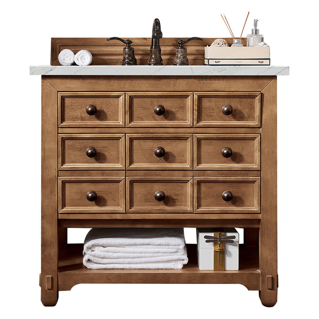 James Martin Vanities Malibu Collection 36 in. Single Vanity in Honey Alder with Countertop Options Eternal Serena