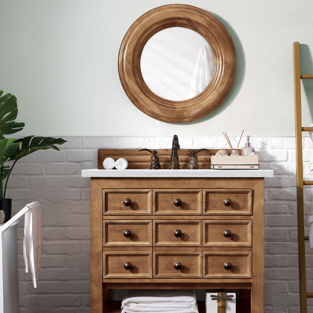 James Martin Vanities Malibu Collection 36 in. Single Vanity in Honey Alder with Countertop Options Arctic Fall