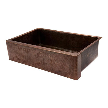 Premier Copper 35 in. Hammered Copper Apron Front Single Basin Kitchen Sink