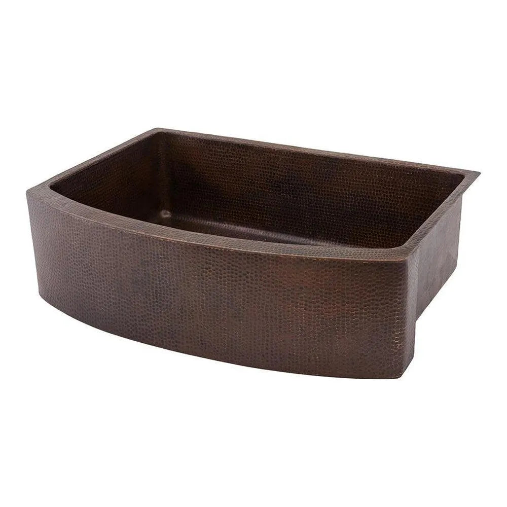 Premier Copper 33 in. Hammered Copper Rounded Apron Front Single Basin Kitchen Sink