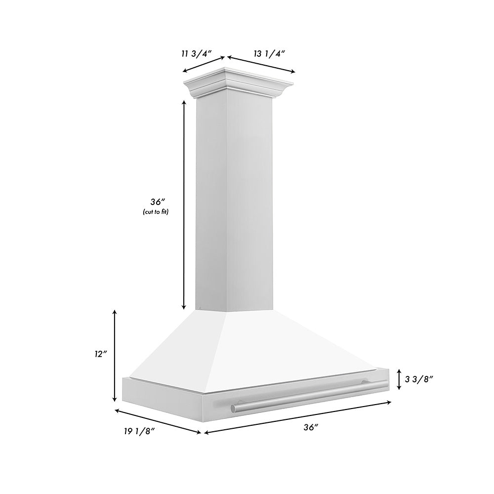 ZLINE 36 in. Stainless Steel Range Hood with Stainless Steel Handle and Color Options (KB4STX-36) dimensional diagram and measurements.