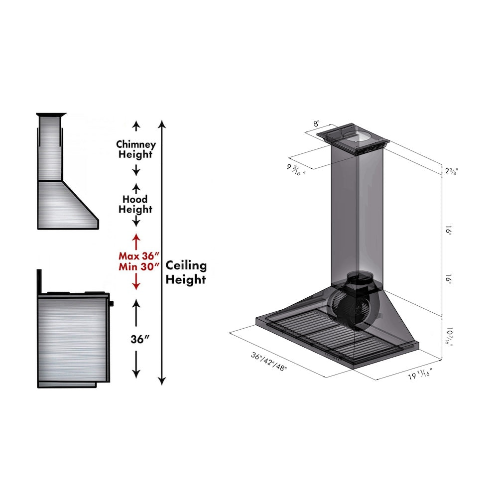 ZLINE Convertible Vent Wall Mount Range Hood in Stainless Steel with Crown Molding (KBCRN)