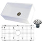 White kitchen sink with drainboard and strainer on a white background
