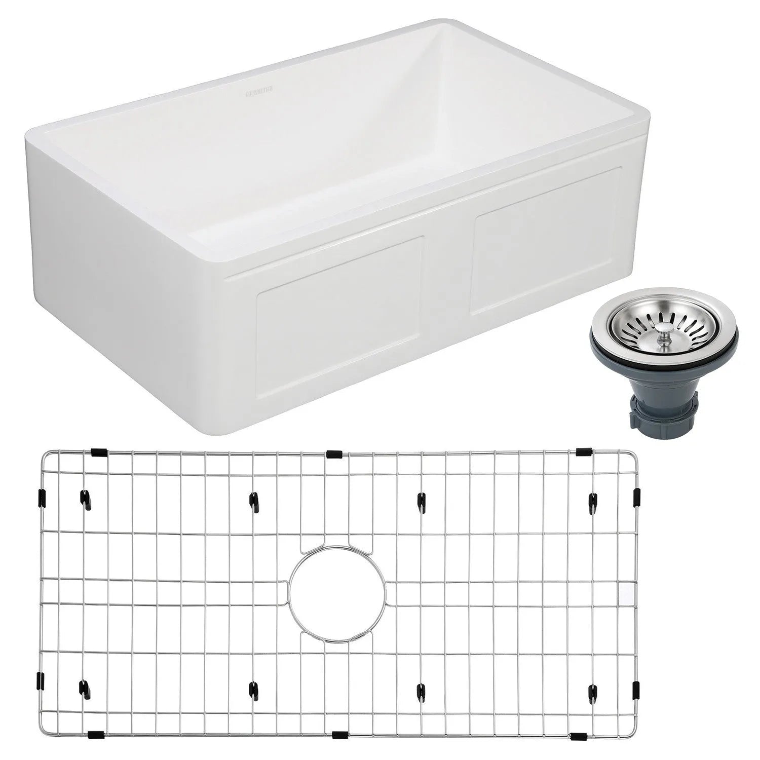 Kingston Brass 33 in. Farmhouse Apron Front Kitchen Sink with Strainer and Grid in Matte White (KGKFA331810DS)