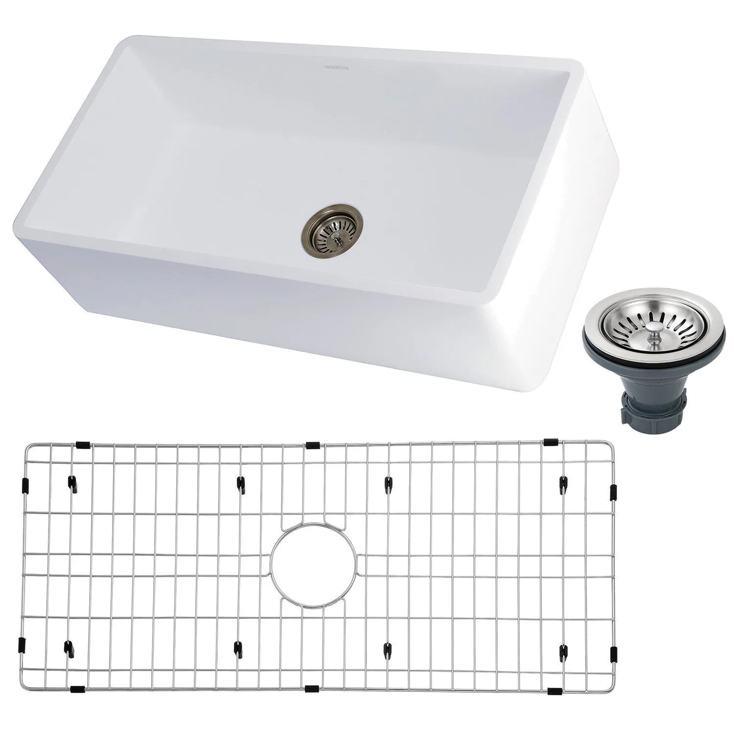 Kingston Brass 36 in. Farmhouse Kitchen Sink with Strainer and Grid in Matte White (KGKFA361810BC)