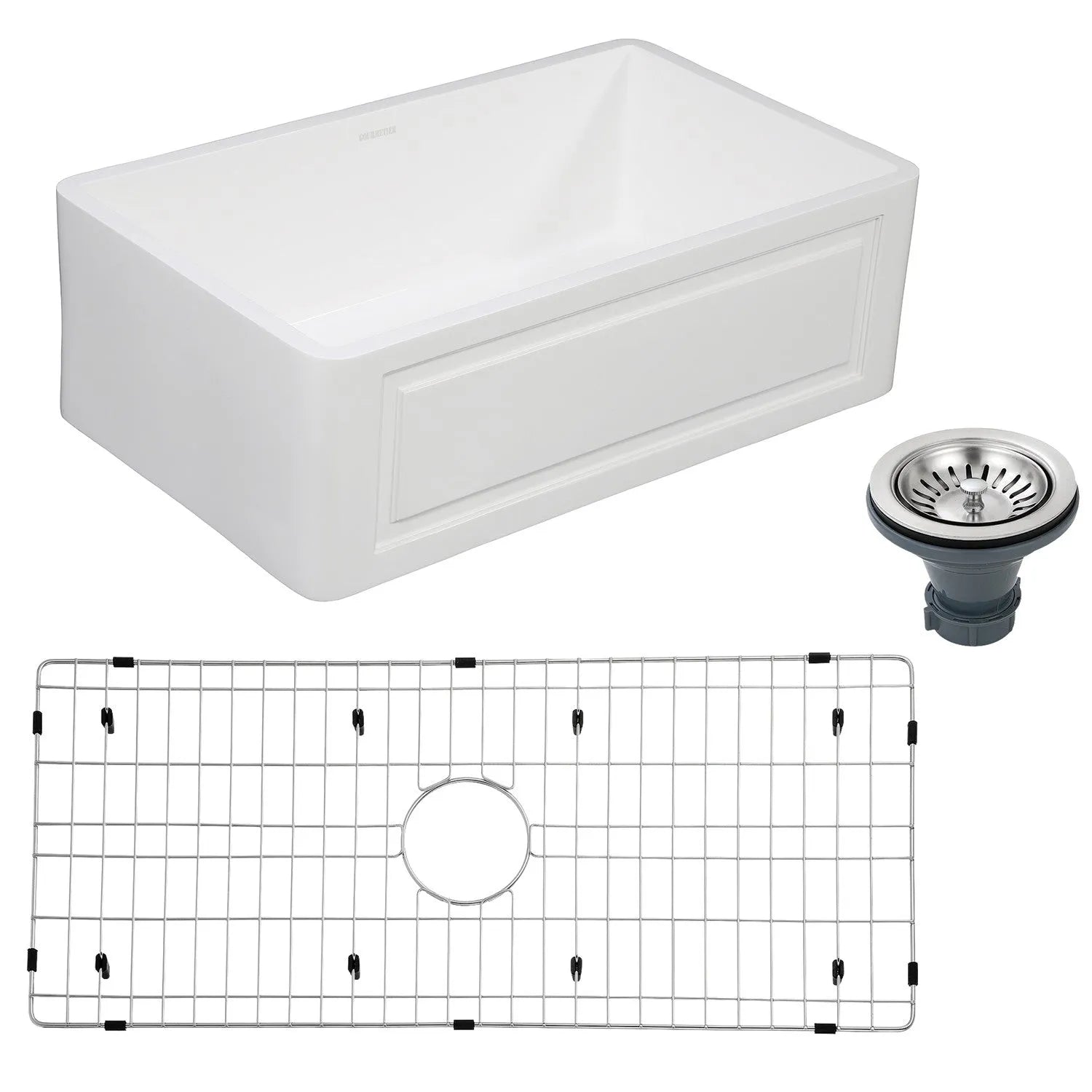 Kingston Brass 36 in. Farmhouse Apron Front Kitchen Sink with Strainer and Grid in Matte White (KGKFA361810LD)