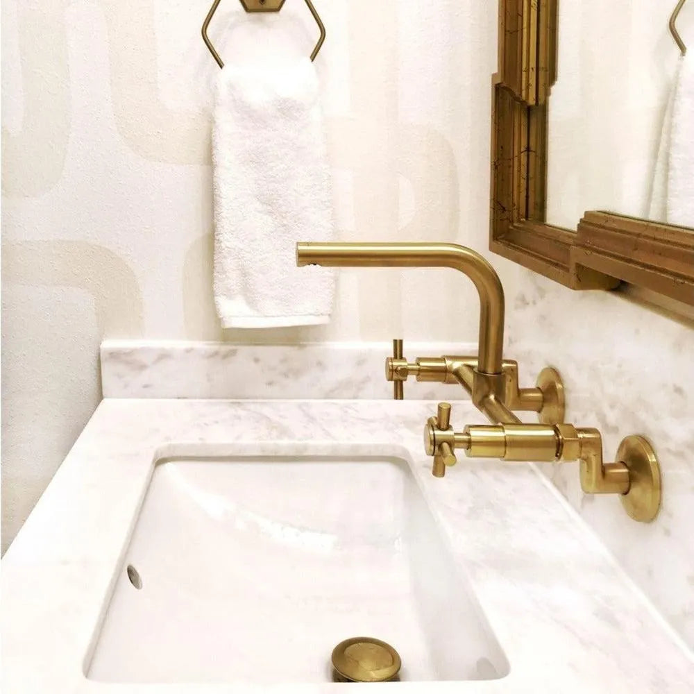 Kingston Brass Concord 8 in. Adjustable Center Wall Mount Kitchen Faucet (KS412) Brushed Brass