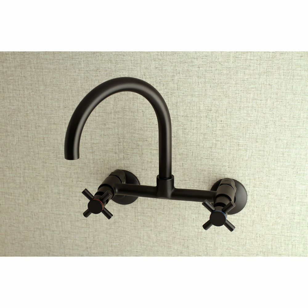Kingston Brass Concord 8 in. Adjustable Center Wall Mount Kitchen Faucet (KS414) Matte Black