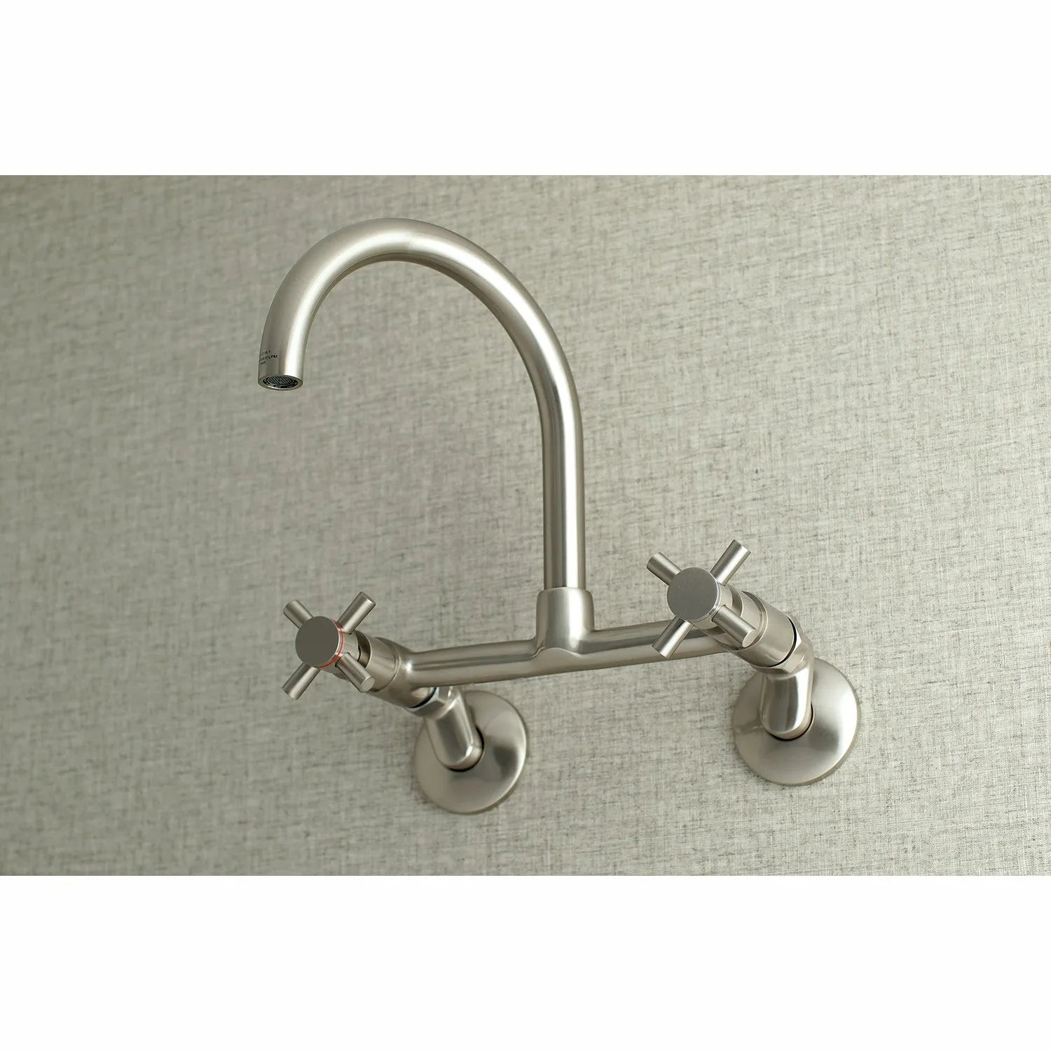 Kingston Brass Concord 8 in. Adjustable Center Wall Mount Kitchen Faucet (KS414) Brushed Nickel