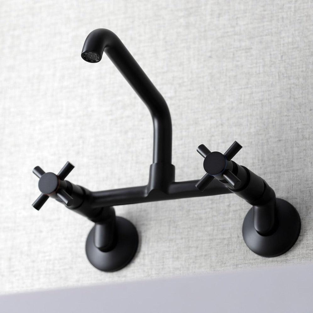 Kingston Brass Concord Two-Handle Wall-Mount Kitchen Faucet, Matte Black (KS423MB) 