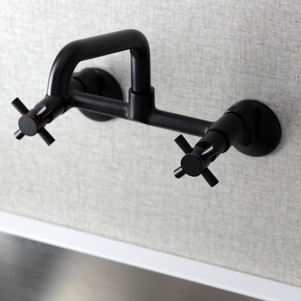 Kingston Brass Concord Two-Handle Wall-Mount Kitchen Faucet, Matte Black (KS423MB) 
