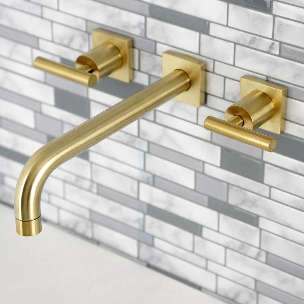 Kingston Brass Manhattan Two-Handle 3-Hole Wall Mount Roman Tub Faucet (KS602-CML) Brushed Brass