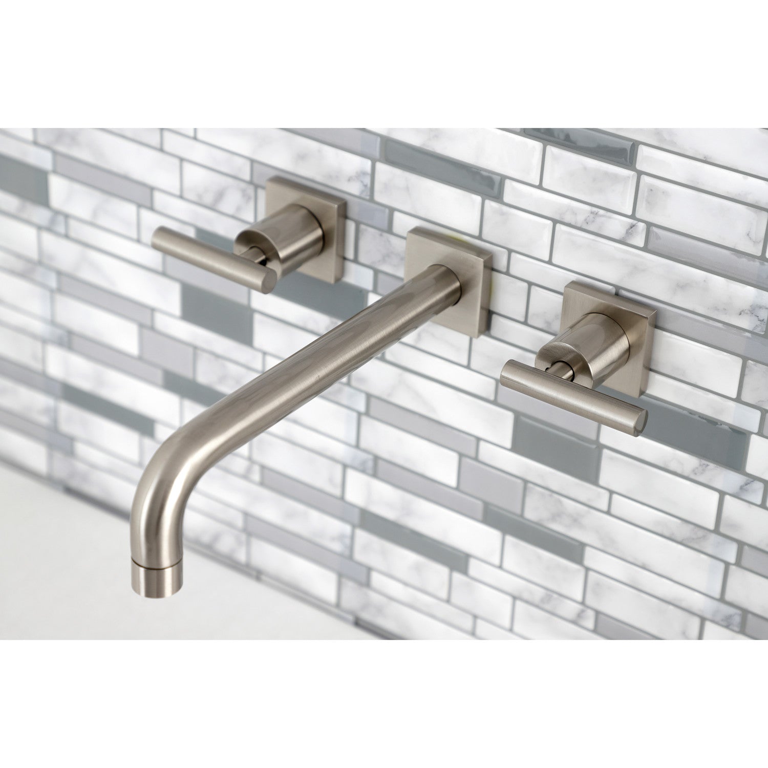 Kingston Brass Manhattan Two-Handle 3-Hole Wall Mount Roman Tub Faucet (KS602-CML) Brushed Nickel