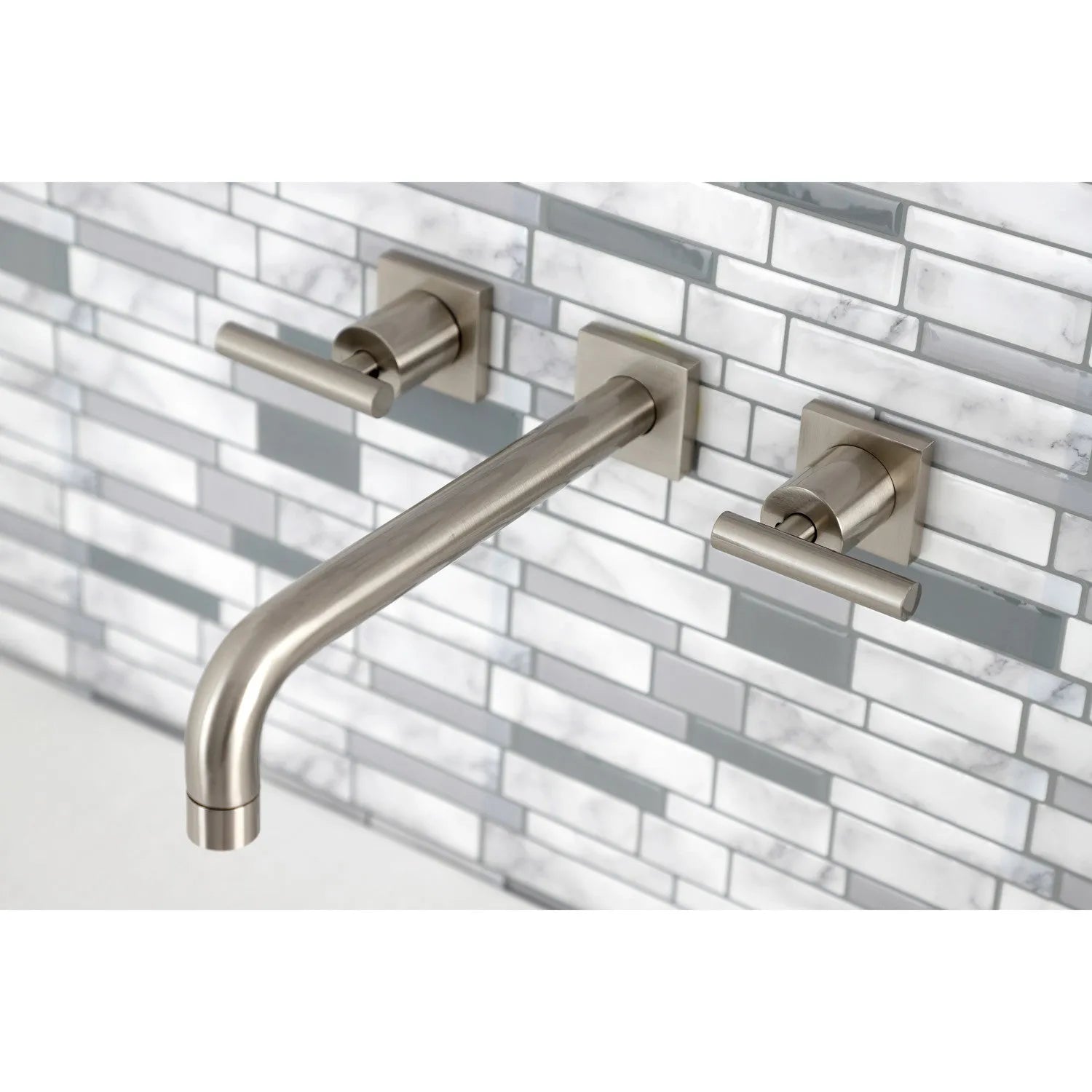 Kingston Brass Manhattan Two-Handle 3-Hole Wall Mount Roman Tub Faucet (KS602-CML) Brushed Nickel