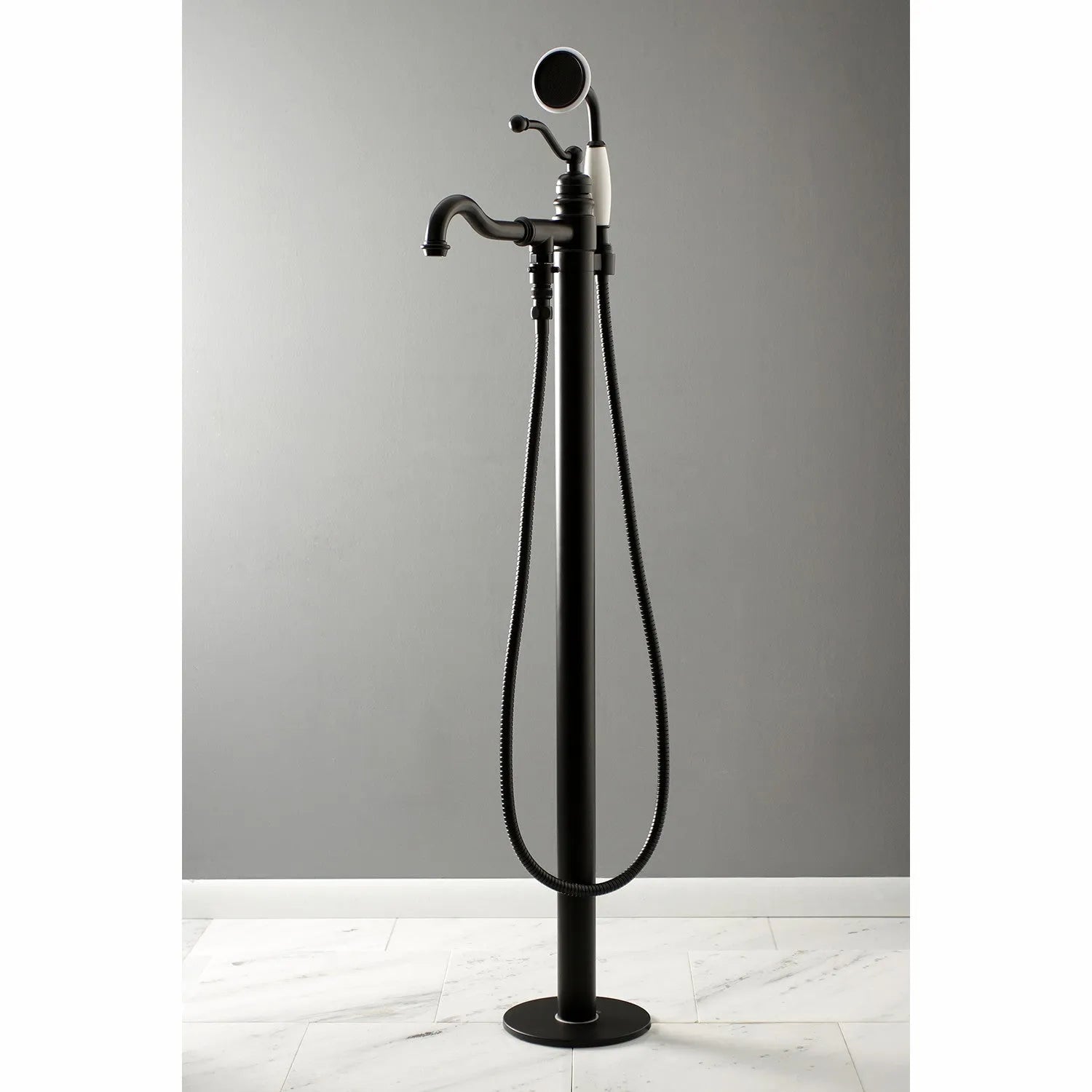 Kingston Brass English Country Freestanding Tub Faucet with Hand Shower (KS7130ABL) Matte Black