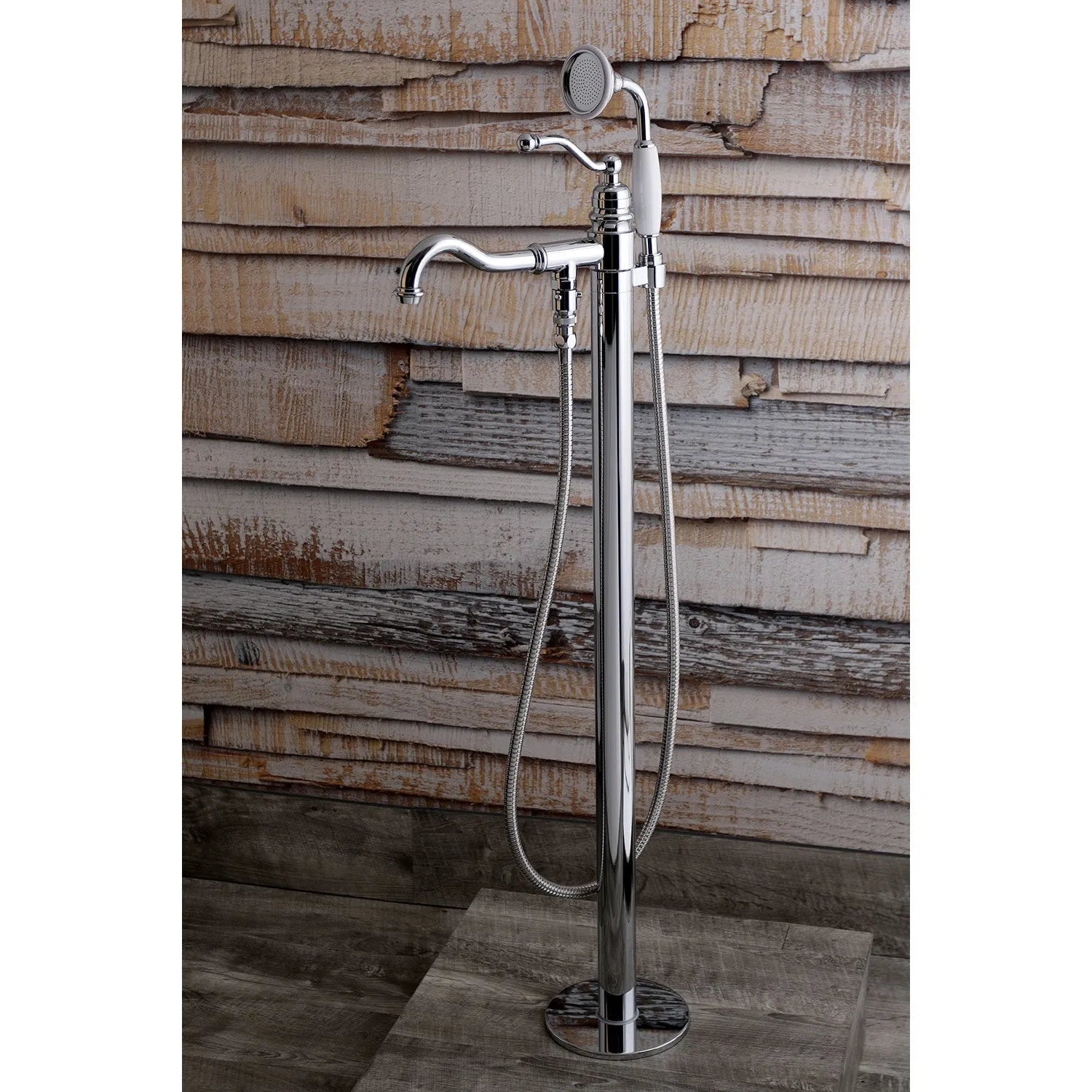 Kingston Brass English Country Freestanding Tub Faucet with Hand Shower (KS7131ABL) Polished Chrome