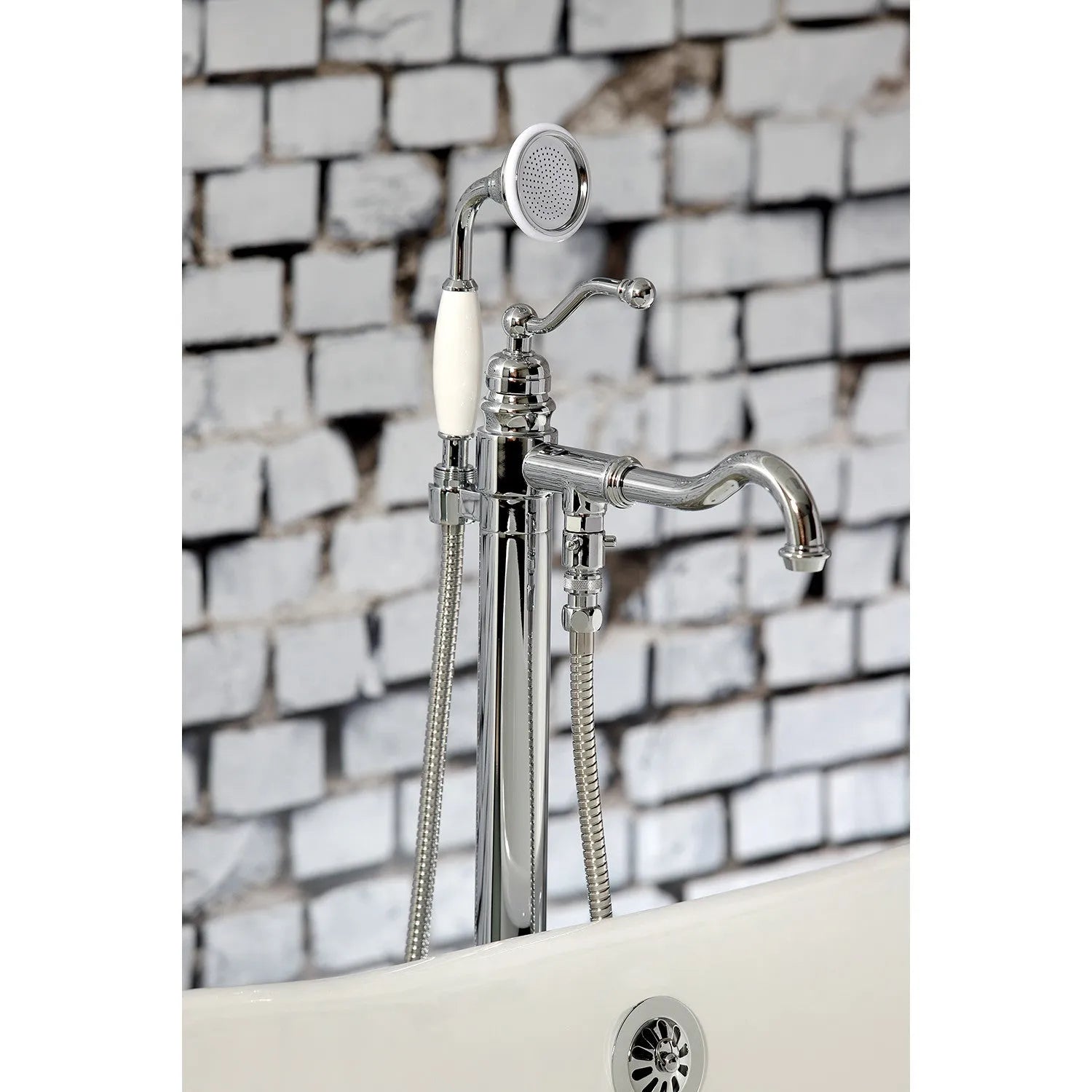 Kingston Brass English Country Freestanding Tub Faucet with Hand Shower (KS7131ABL) Polished Chrome