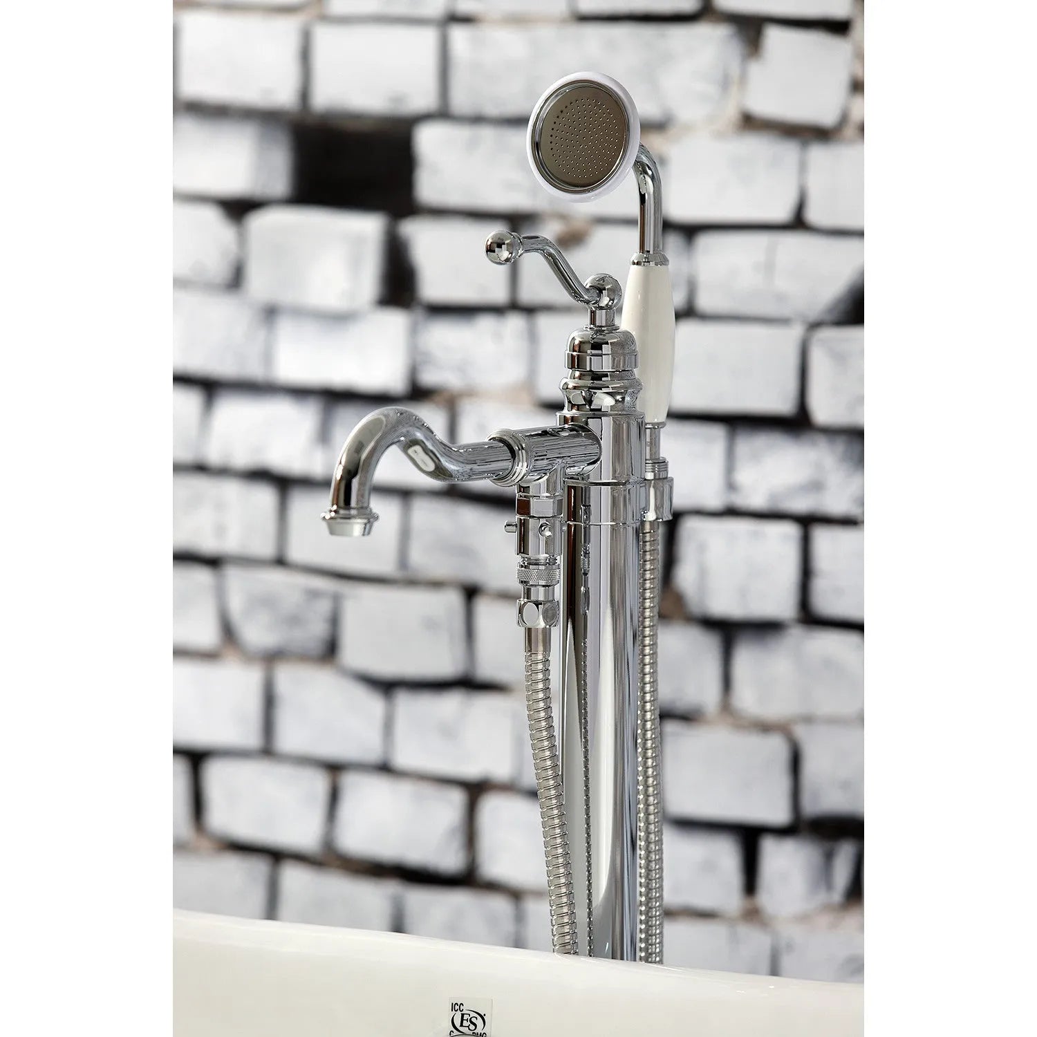 Kingston Brass English Country Freestanding Tub Faucet with Hand Shower (KS7131ABL) Polished Chrome